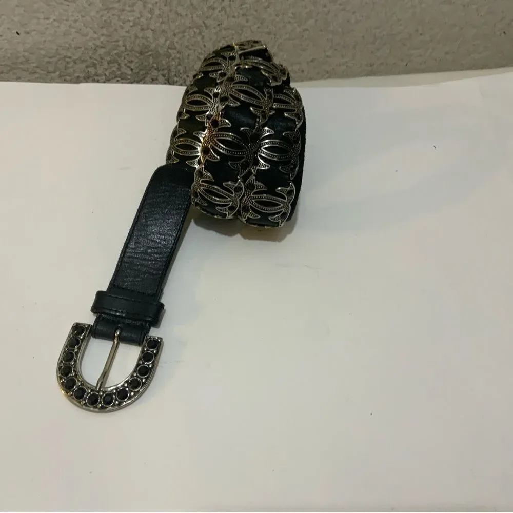 Guido Angeloni LEATHER CRYSTAL RHINESTONES BELT ITALY Large